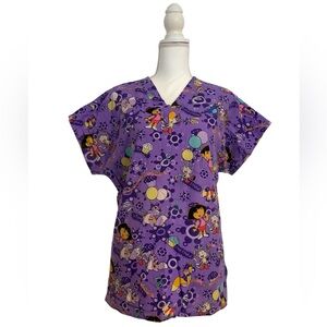 Nick Jr. Dora the Explorer Character Print Nursing Medical Scrub Top Women’s Med